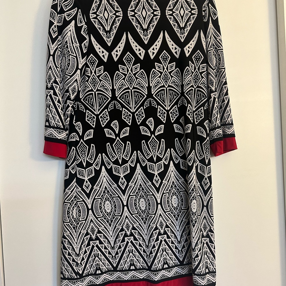 Tiana B. Black and White Sheath Dress with Cuffed Sleeves